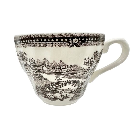 Churchill Cup and Saucer Set White with Brown Landscape and Floral Scene - Picture 4 of 10